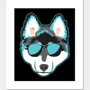 Neon Husky Pup Shades Posters and Art